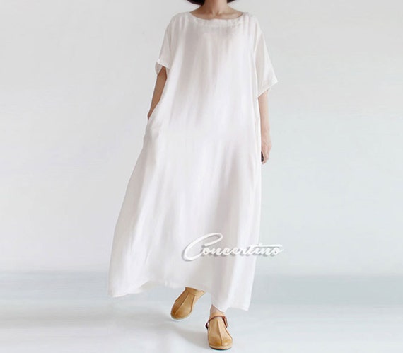 White High Quality Cupro Silk Maxi Dress Full Long by Concertino