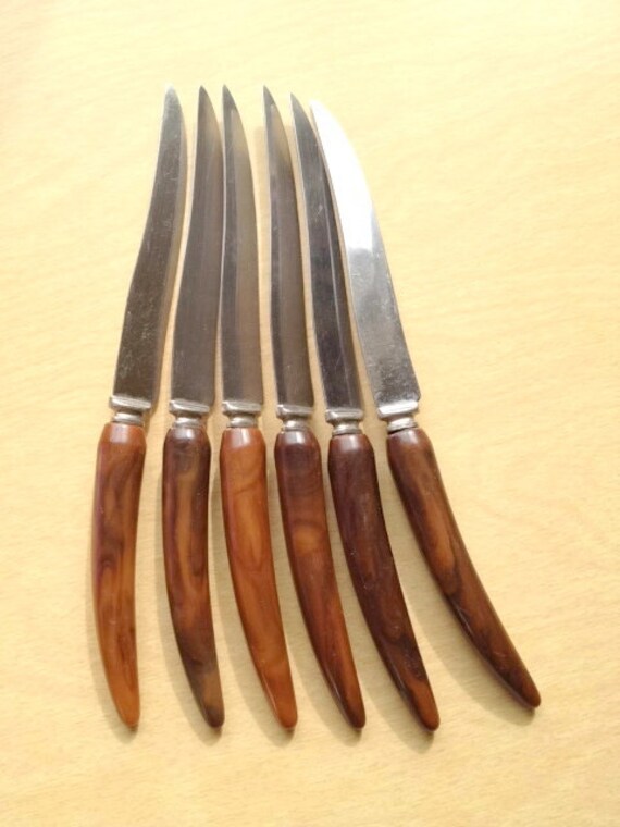 Bakelite Handle Steak Knife Set of 6 by VintageRenude on Etsy