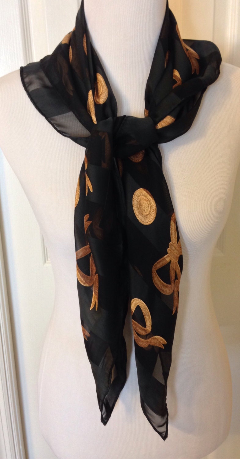 Black Scarf with Gold Circles and Bows Haute Juice