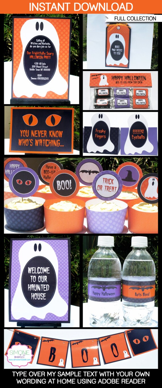 Editable Halloween Party Invitations & Decorations - full Printable Package - INSTANT DOWNLOAD with EDITABLE text - you personalize at home Il_570xn
