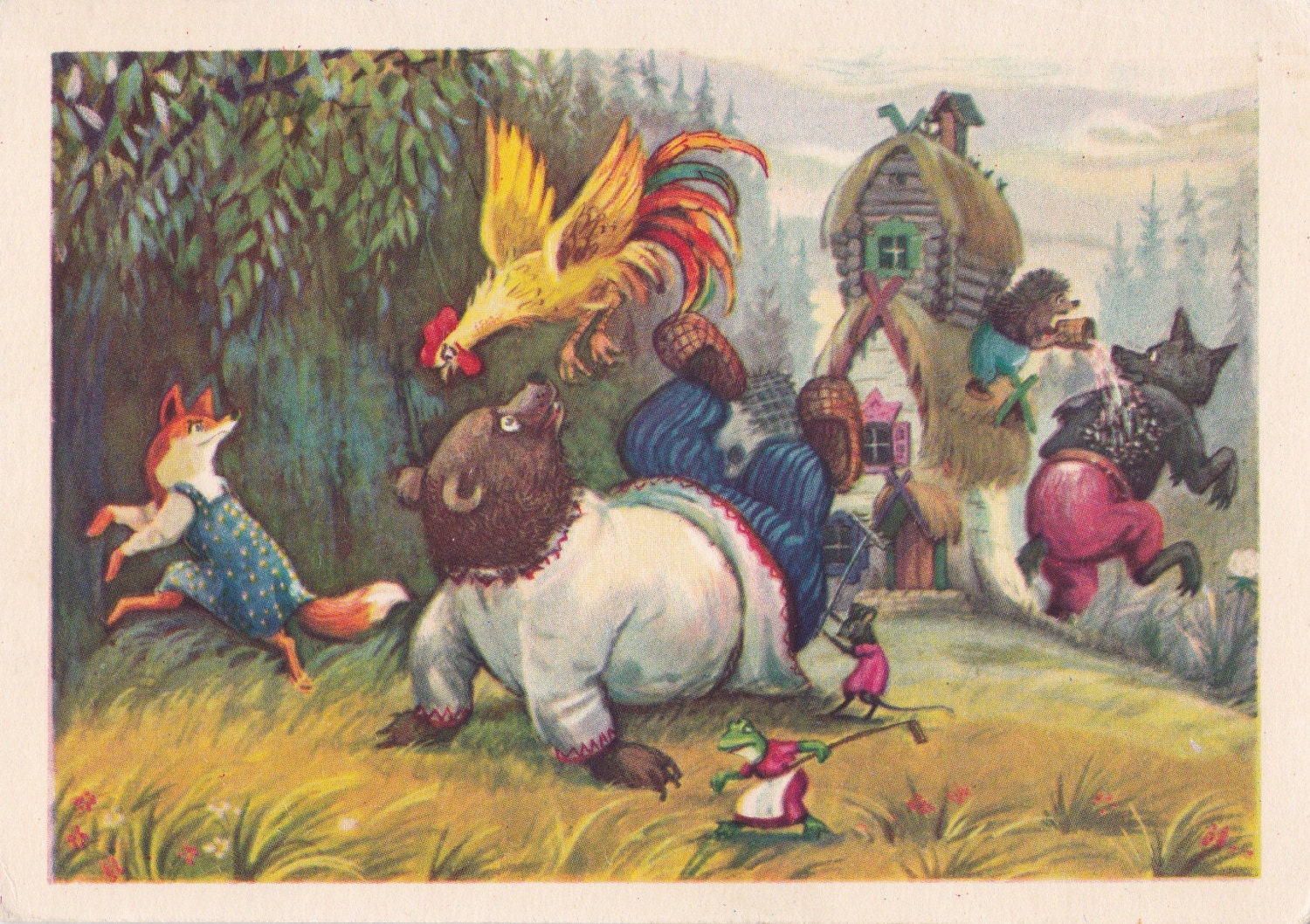 Postcard Illustration by Nosov for Russian Folk Tale The