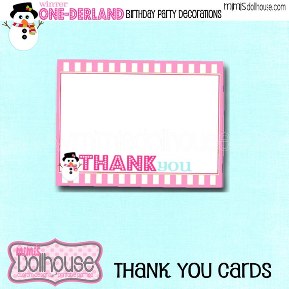 Winter One-derland Thank You Cards Pink- Winter Thank You Cards Pink-Winter Wonderland Thank You Cards Pink-PDF Il_570xn
