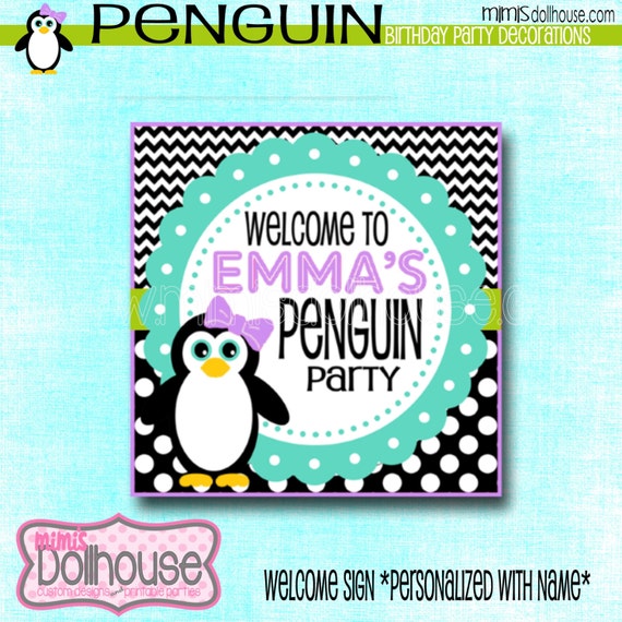 Personalized Penguin Welcome Sign Lavender Lime- Welcome Sign Penguin Lavender Lime-PDF Il_570xn