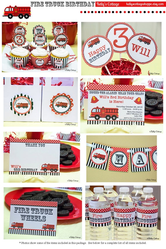 Fire Truck Birthday Party Package...Custom, Printable DIY Package Il_570xn