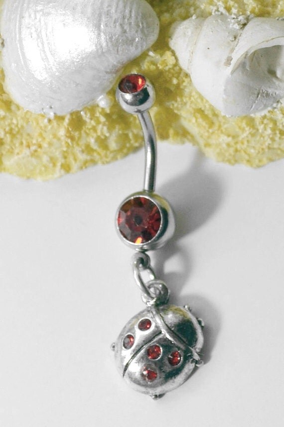 Items Similar To Lady Bug Belly Button Ring Crystal Lady Bug Belly Button Ring Red Lady Bug 