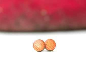 6mm Skateboard stud earring, Circle stud, Surgical steel posts, Upcycled wood, Gift for her, Fake gauges