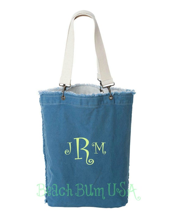 Monogram Tote Bag Ragged Edge Custom Embroidery by Beach Bum USA
