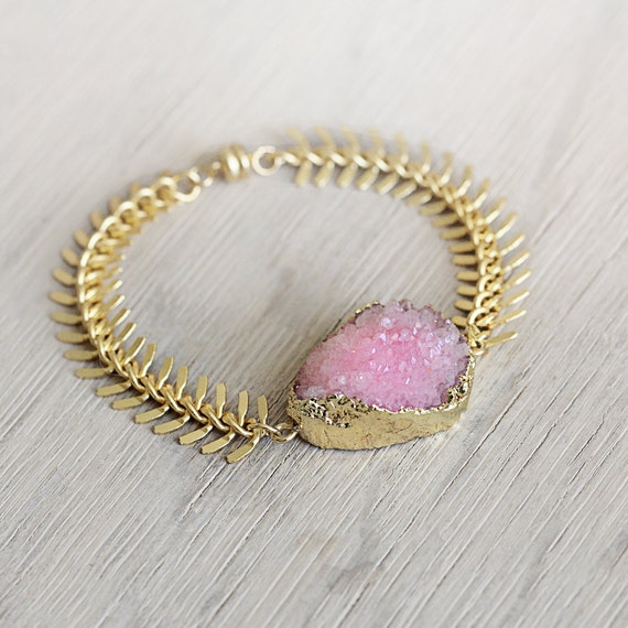 Pink Druzy Bracelet - Pink Statement Bracelet