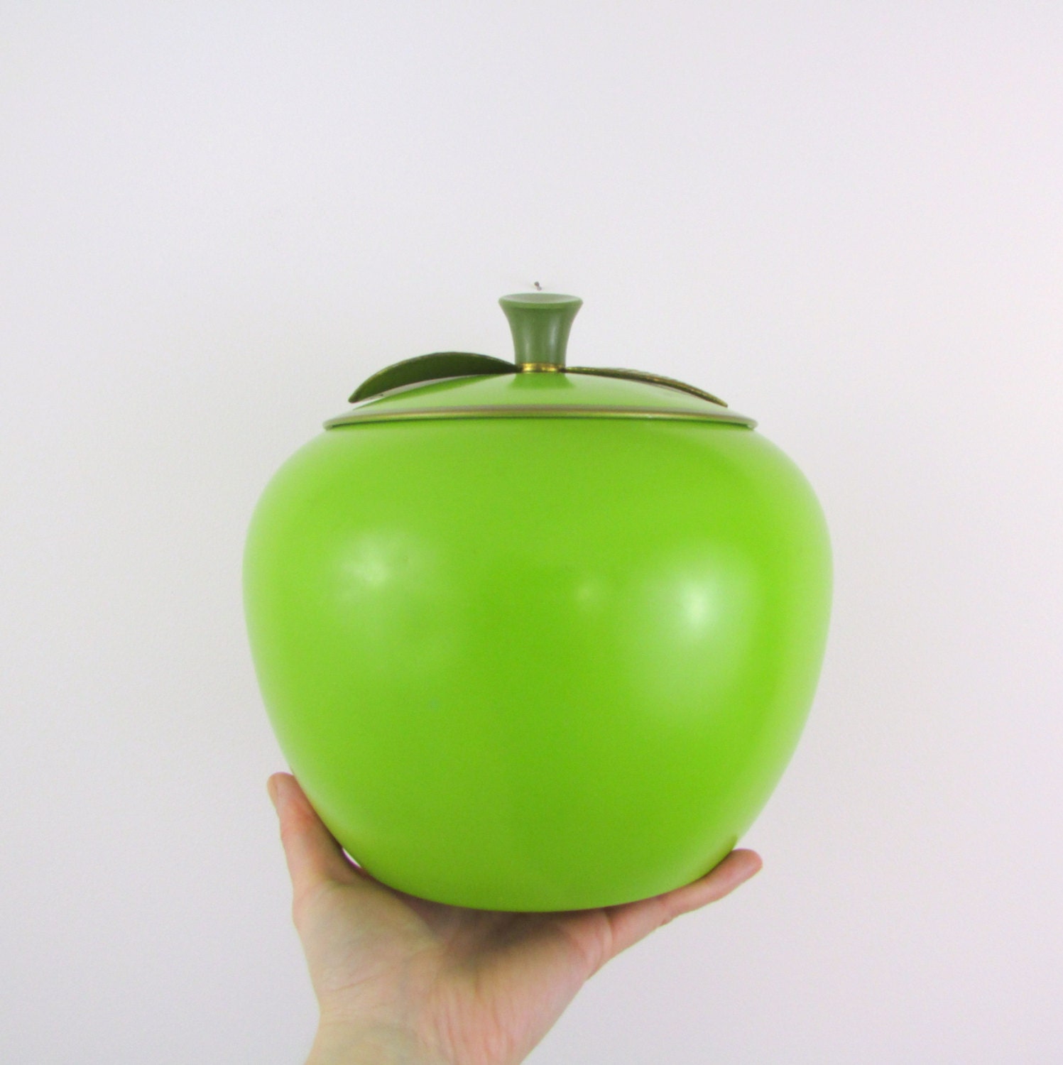 Vintage 1960s Green Apple Aluminum Cookie Jar Tin Canister