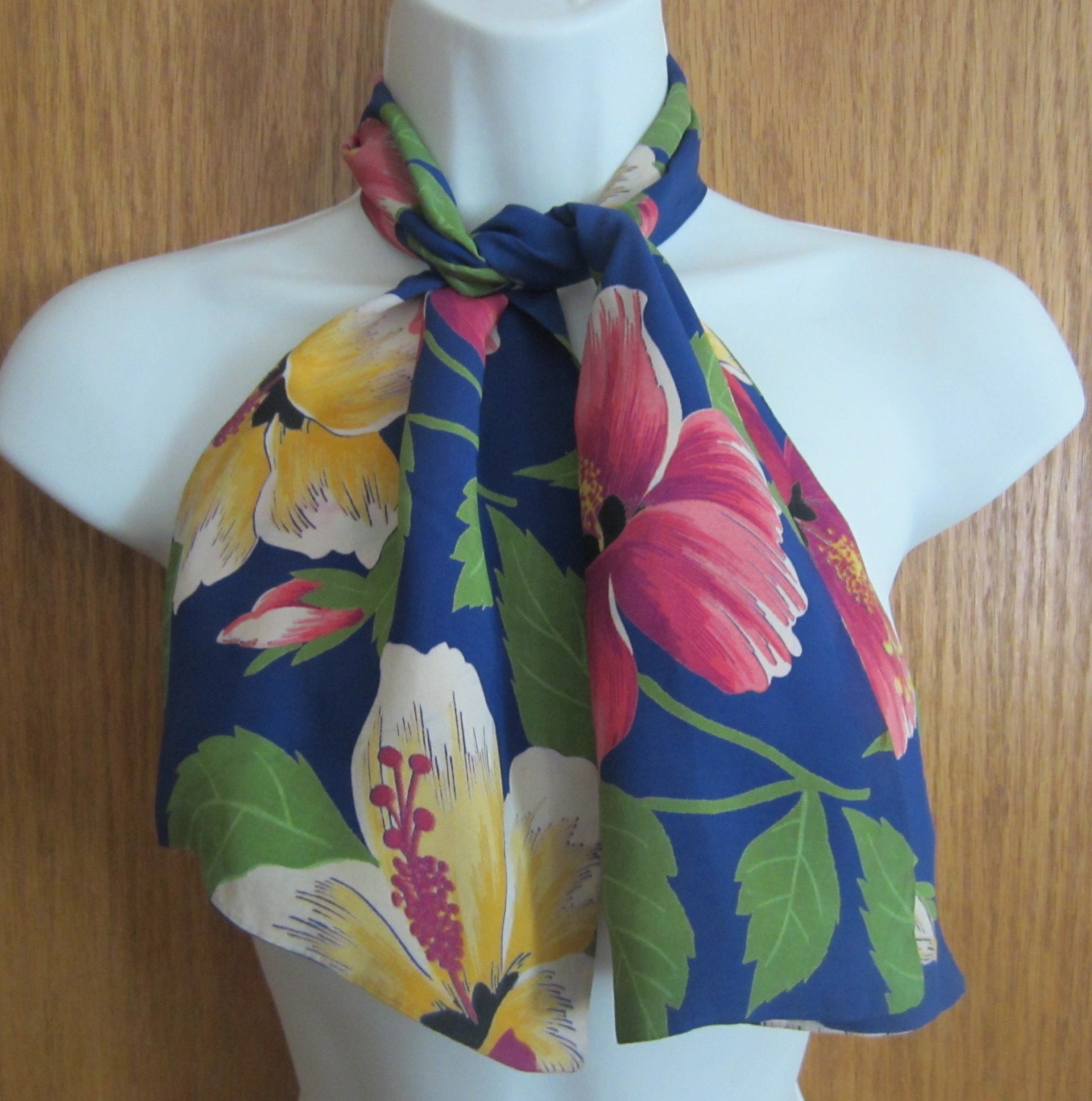 Womens Silky Floral Ascot Scarf Vintage 1960s by GussiesEmporium