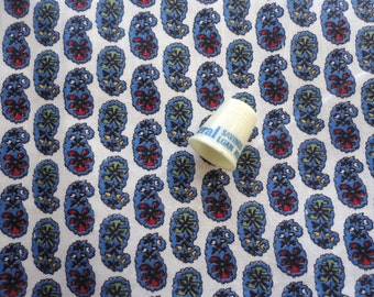 red and blue paisley vintage cotton fabric -- 36 wide by 4 yards long