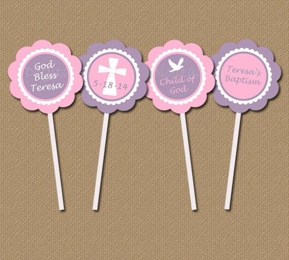 Baptism Printable Cupcake Toppers / Personalized by digitalartstar