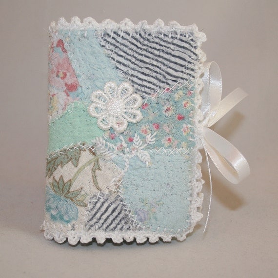 Embroidered Needle Book  White lace flower on by Lynwoodcrafts