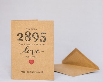 Love Card: How Many Days I've Loved You // Recycled Love Card // Love Card // I Love You Card // Anniversary Card