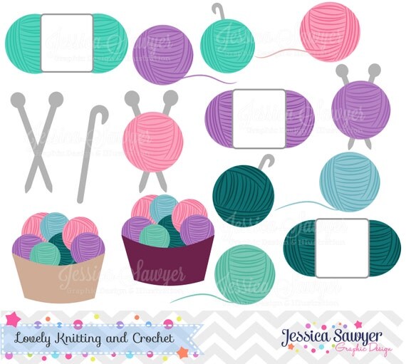INSTANT DOWNLOAD, crochet and knitting clipart for commercial or personal use, logos, scrapbooking, and crafts Il_570xn