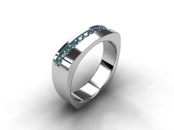 Aquamarine wedding band, european shank ring, men's wedding ring ...