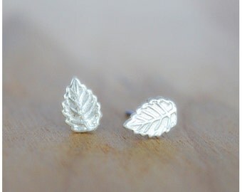 Tiny Leaf Earrings - Sterling Silver Leaf Post Earrings - Stud Earrings - Nature Jewelry