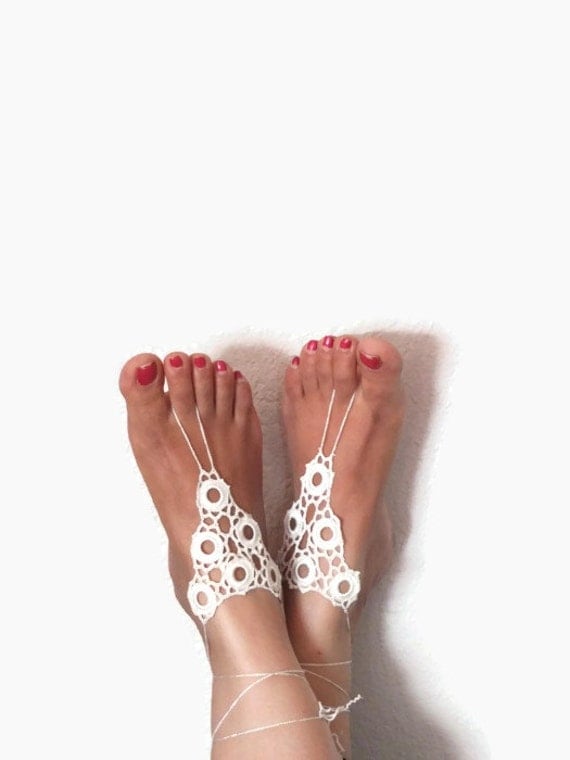Beach Wedding Barefoot Sandals , Cream crochet Barefoot Sandals ...