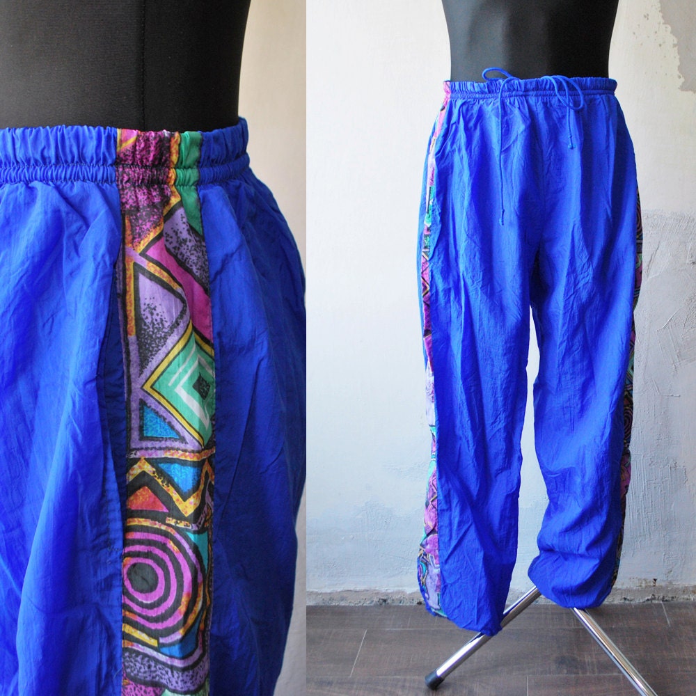 blue nylon track pants