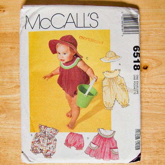 McCalls Uncut Baby Sun Dress Sewing Pattern -  Infants Summer Fashion  McCall's 6518 13lbs to 24lbs 25 to 32 inches tall Baby Girl Romper