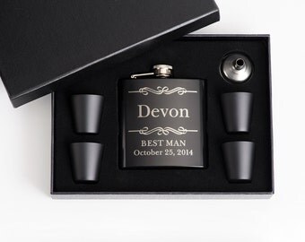 6, Personalized Groomsmen Gift, Engraved Flask Set, Stainless Steel Flask, Personalized Best Man Gift, 6 Flask Sets