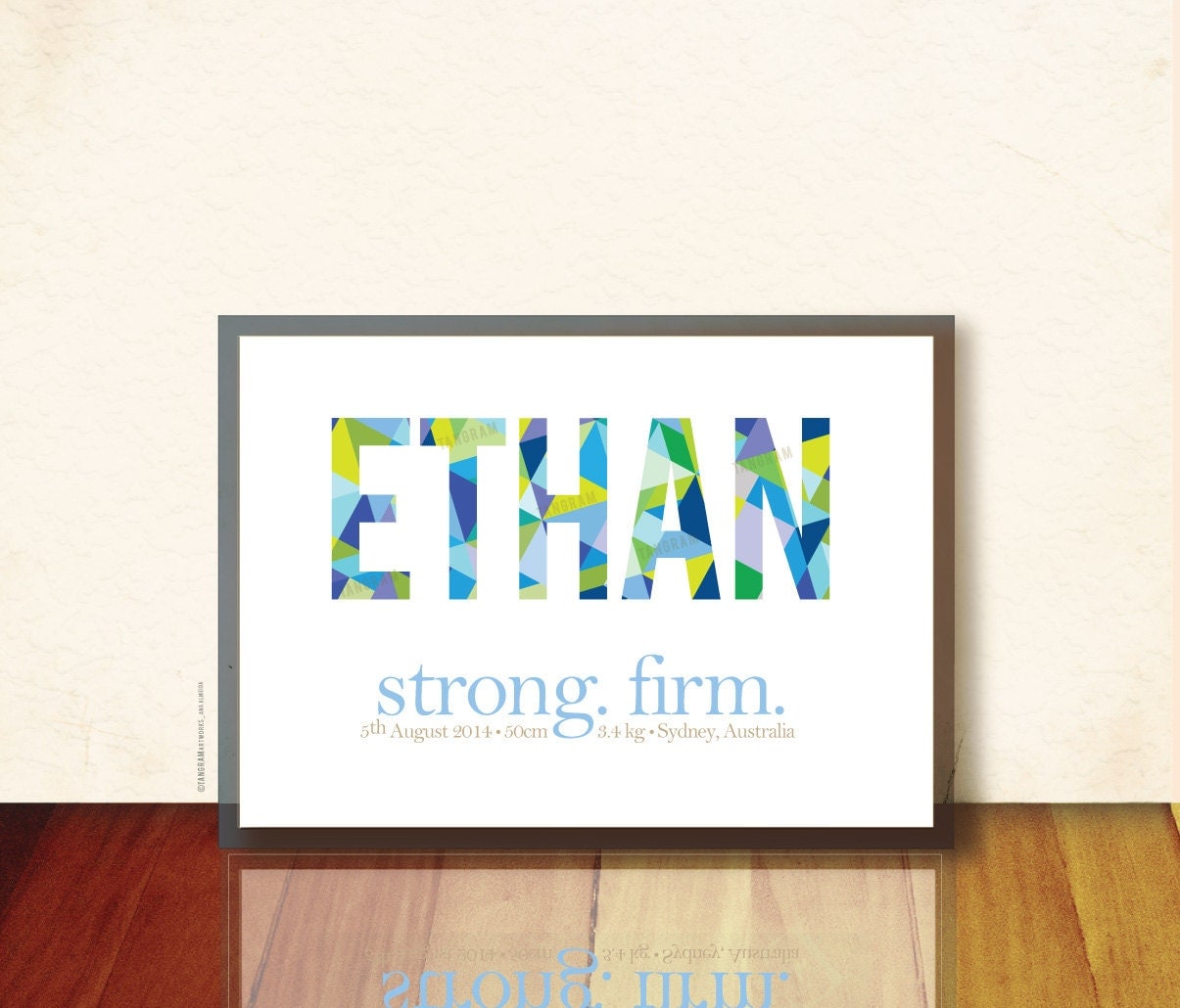 Baby name poster. Personalized art print. Custom geometric