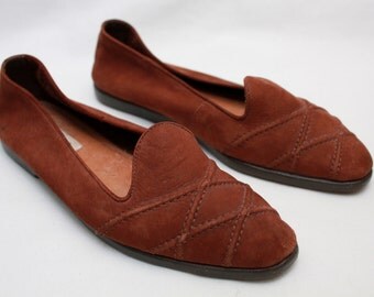 25% Off- ON SALE- 80's Vintage "UNISA" Brown Leather Loafers Sz: 7