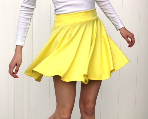 Items similar to Yellow Stretchy Twirly Circle Skirt - cotton, jersey ...