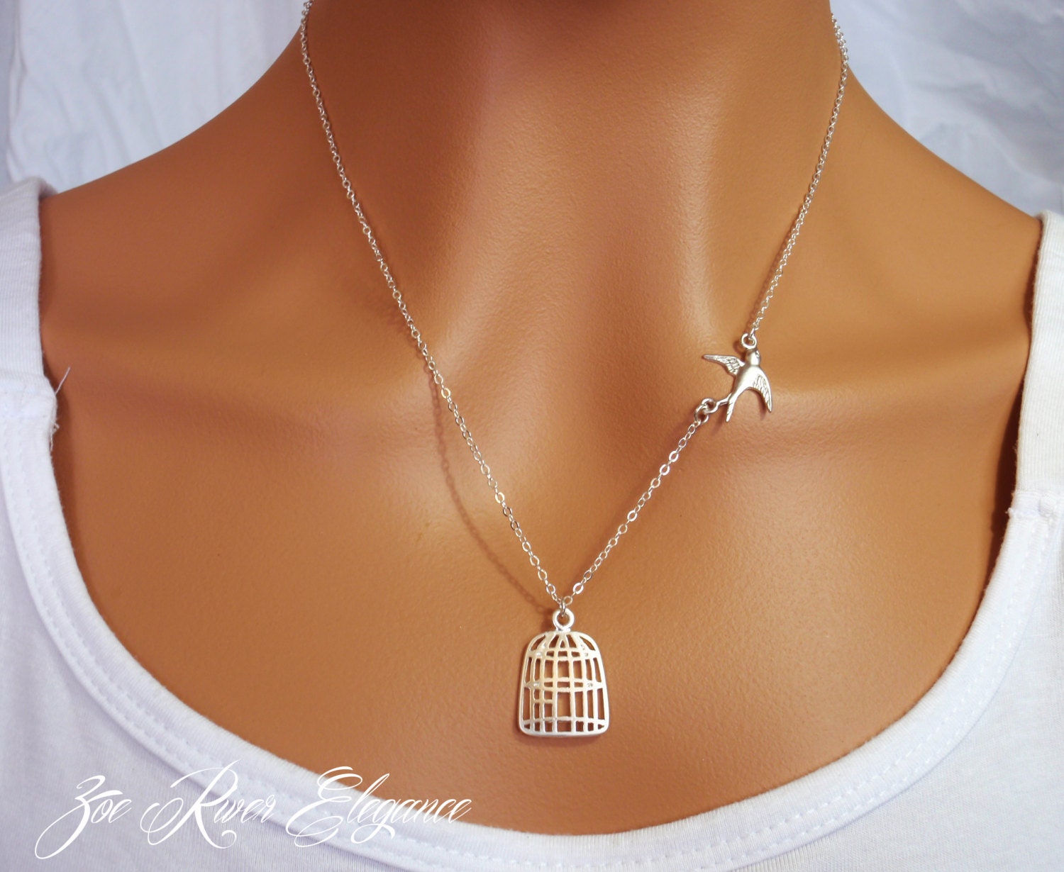 Freedom necklace bird flying from the cage by ZoeRiverElegance