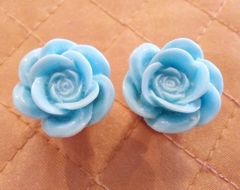 Baby Blue Rose Plugs sizes 2g, 0g, 00g, 7/16, 1/2, 9/16, 5/8, 11/16, 3/4, 7/8 and 1 inch