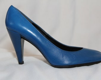 CHARLES JOURDAN Shoes Women Vintage 1980s Blue High-Heel Pumps Shoes Size 6