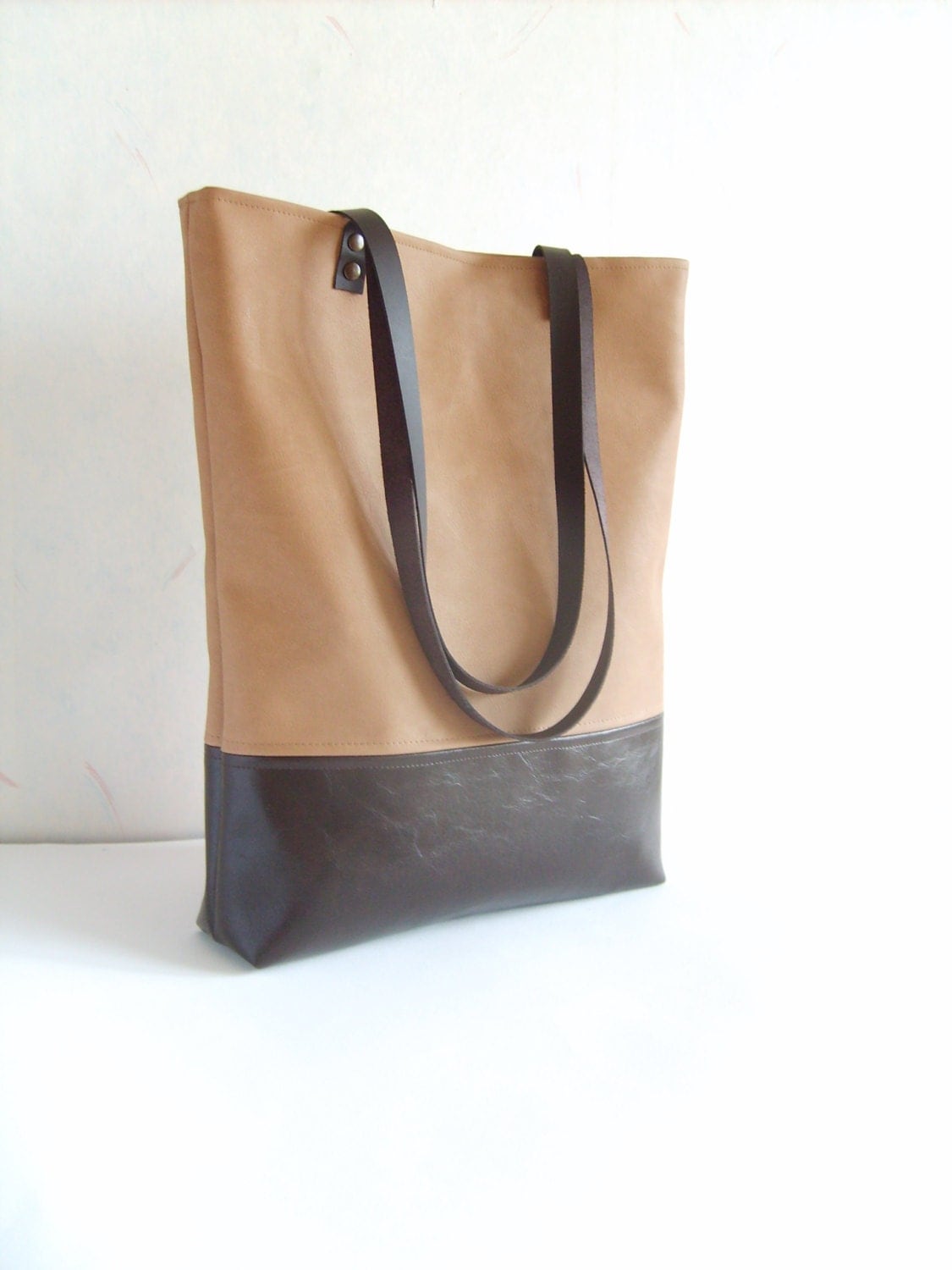 Leather tote bag large tote bag vegan leather tote beige