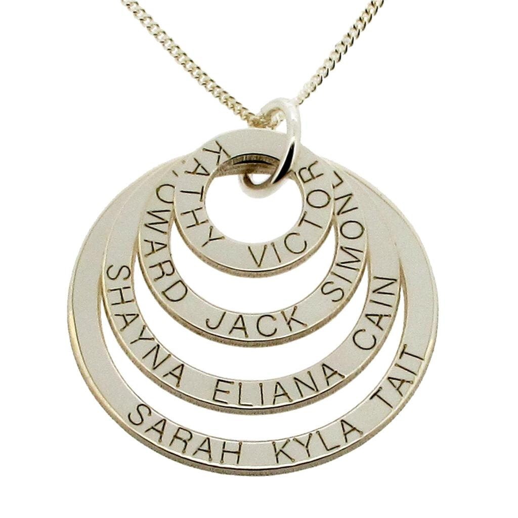 Personalised 9ct WHITE GOLD Family 4 Ring Name Necklace or