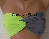 PADDED Spandex bandeau -bikini top- swimwear -swimsuit-summer- sun bathing-Twist-neon green