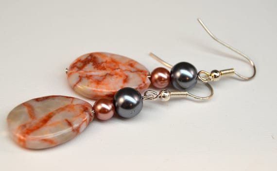 Redline Marble Stone Teardrop Earrings