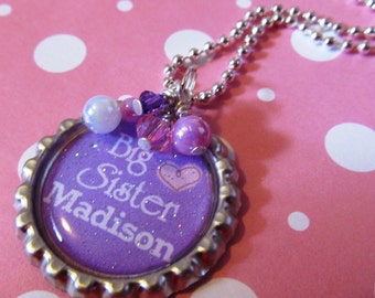 BIG SISTER Gift, Personalized Necklace, Girls Necklace, Purple Necklace,Birthday Gift, New Sister, New Siblings, Name Necklace