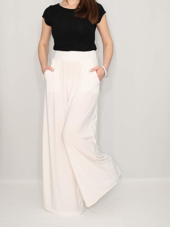 Ivory Pants High Waist Wide Leg Pants Womens by KSclothing on Etsy