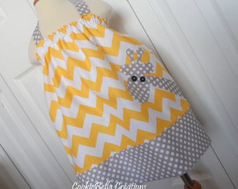 Giraffe Yellow Chevron and Gray Dot Halter Pillowcase Dress
