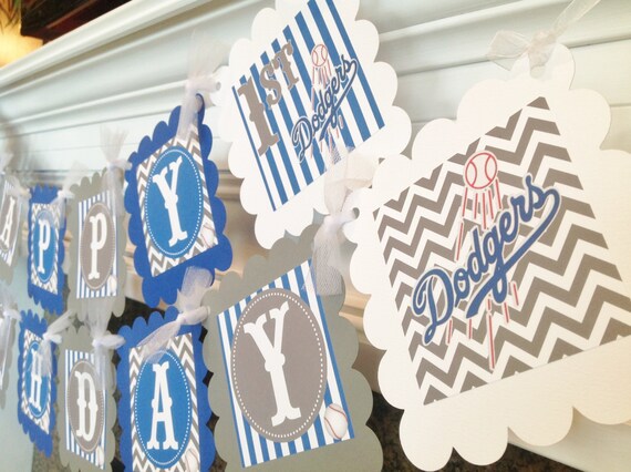 Baseball LA Dodgers Inspired Happy Birthday Banner Royal Blue
