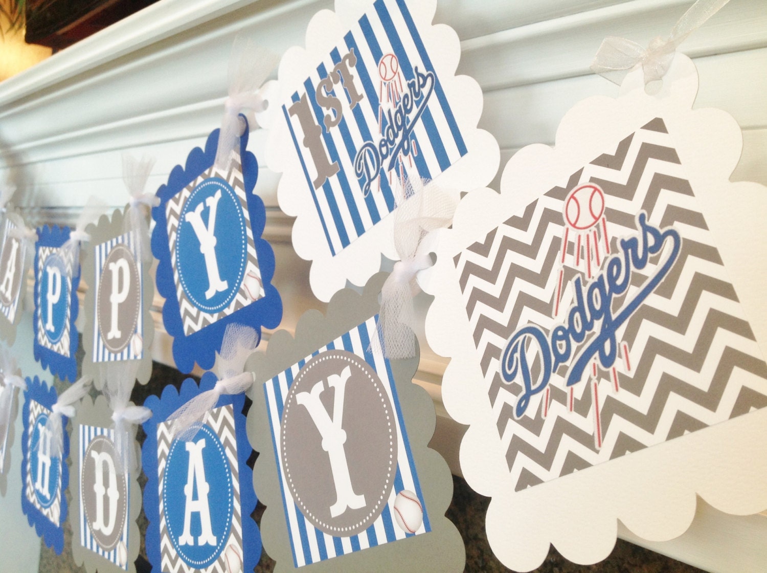 Baseball LA Dodgers Inspired Happy Birthday Banner Royal Blue
