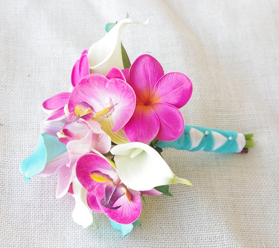 Wedding Fuchsia Pink and Turquoise Natural Touch Orchids