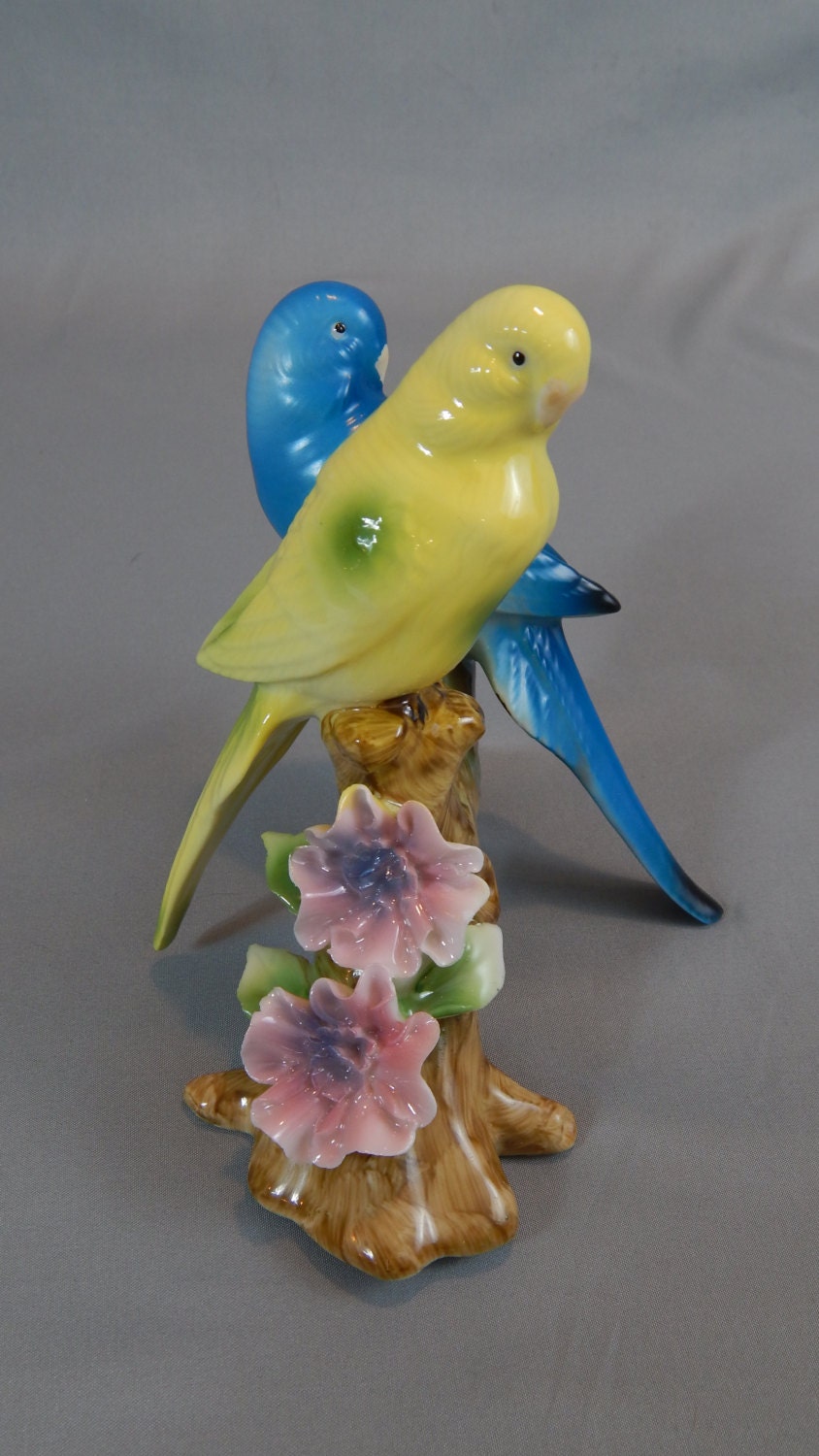 Vintage Parakeet Birds Figurine Porcelain Vibrant Rich