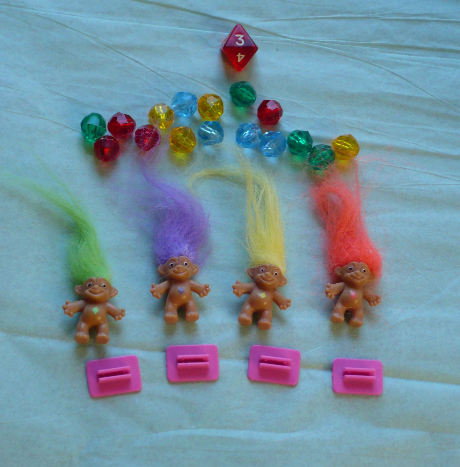 Vintage Lot of Treasure Troll Dolls Jewels Game Pieces 1992