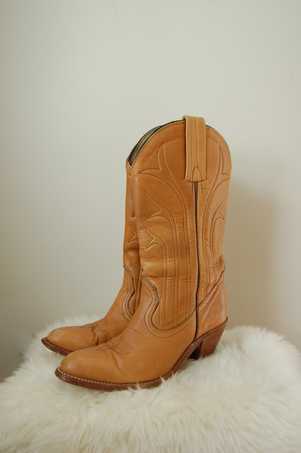 70s Frye Cowboy Boots/ Brown Western Boots/ High Heeled Boots/