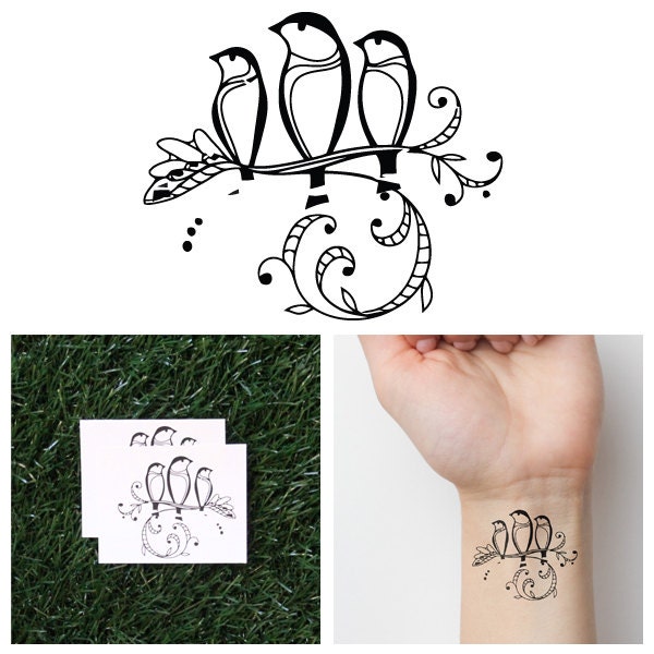 Three Little Birds Temporary Tattoo Set of 2