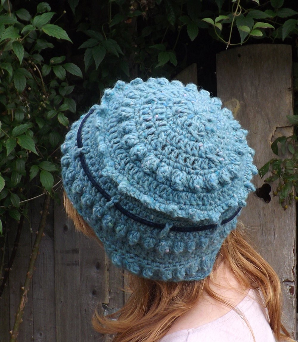Winter Wool Hat With Ear Flaps. Woman's Blue Winter Hat