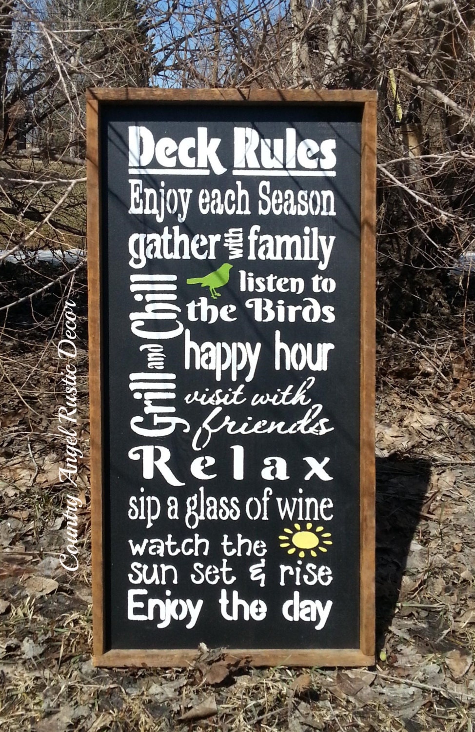 DECK RULES Rustic distressed Typography/Subway wood sign with