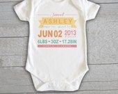 Baby Onesie - Birth Baby Announcement Personalized Customized Baby Name Initials