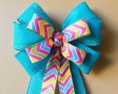 Burlap Chevron Bow, Spring Bow, Easter Bow, Wreath Bow, Basket Bow, Blue Bow, Door Mailbox Decoration Il_170x135