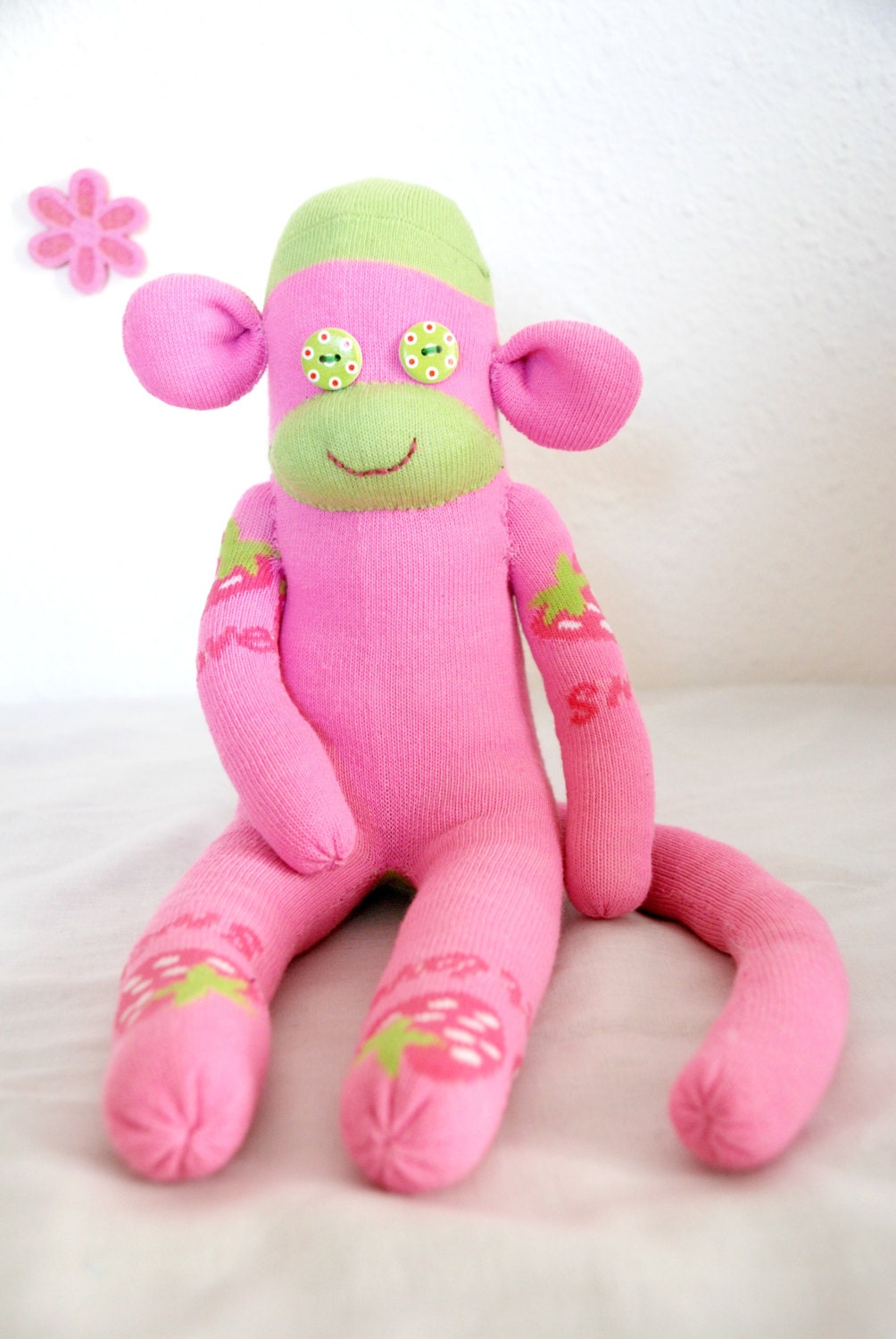 pink sock monkey dog toy